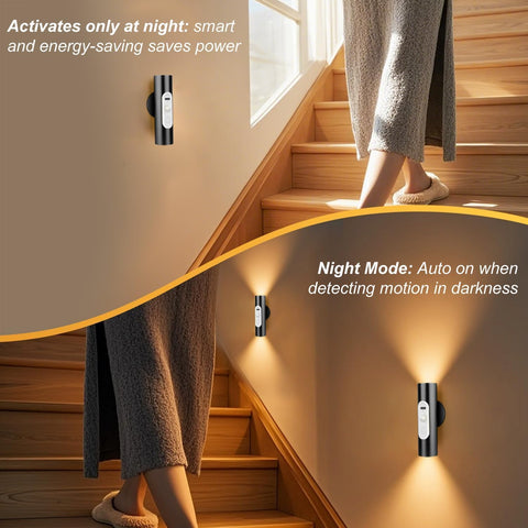 Magnetic Stick on Wall Lights Battery Operated, Wireless Wall Sconces Set of 2, Motion Sensor Night Light Indoor, USB Rechargeable Cordless with Remote Control, 3 Modes Dimmable, Black Aluminum