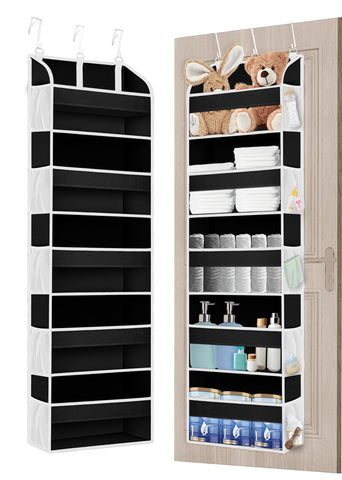 TAHAVICE Over The Door Storage Organiser, 5 Clear Window Pockets and 10 Mesh Side Pockets, Grey – Turn Unused Door Space into Smart Storage