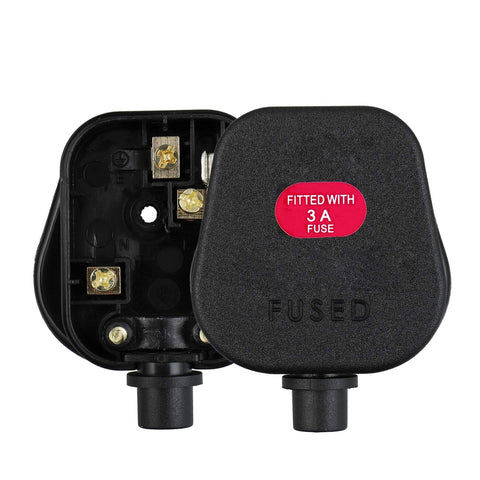 3A Fused Mains Plug with Cord Grip Black Pack of 1