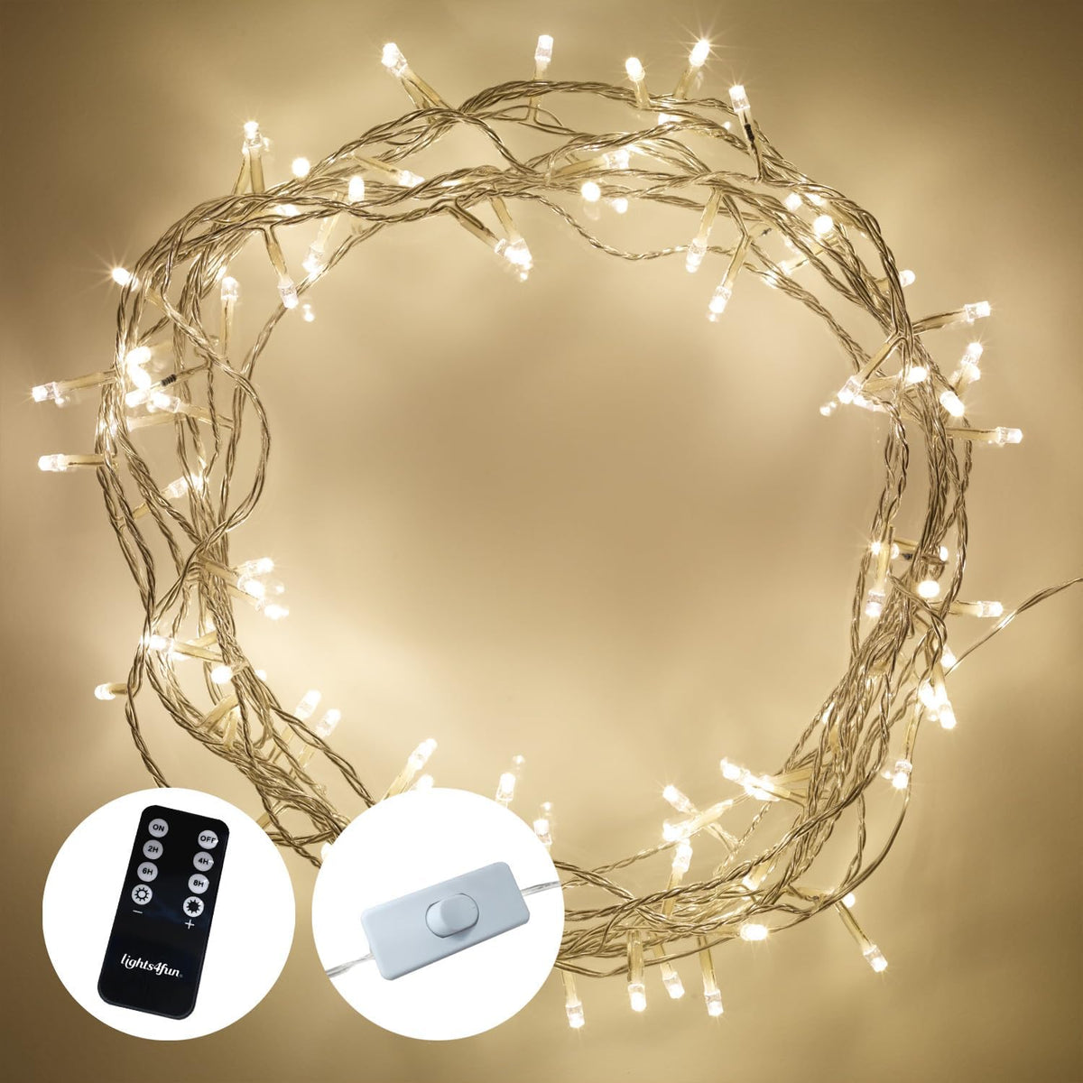 Lights4fun 8m String Lights 100 LED Warm White Fairy Lights with Clear Cable, Remote Control & Timer – Indoor Plug-In Lighting for Bedroom, Wedding, Party & Home Décor