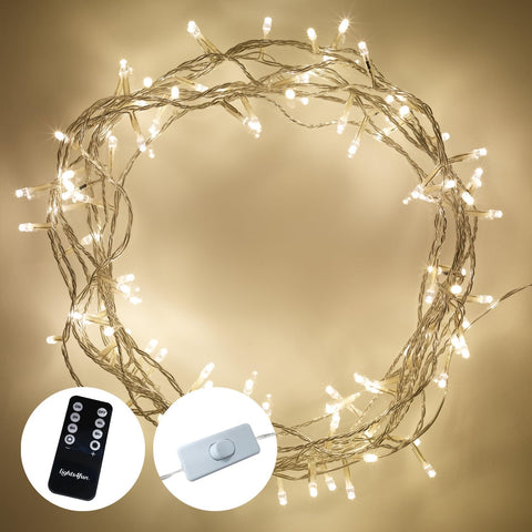 Lights4fun 8m String Lights 100 LED Warm White Fairy Lights with Clear Cable, Remote Control & Timer – Indoor Plug-In Lighting for Bedroom, Wedding, Party & Home Décor