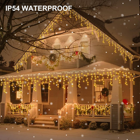DBFAIRY 6M 300 LED Warm White Christmas Icicle Lights with Remote, Timer & 8 Lighting Modes – Bring a Cosy Winter Glow to Your Windows and Eaves