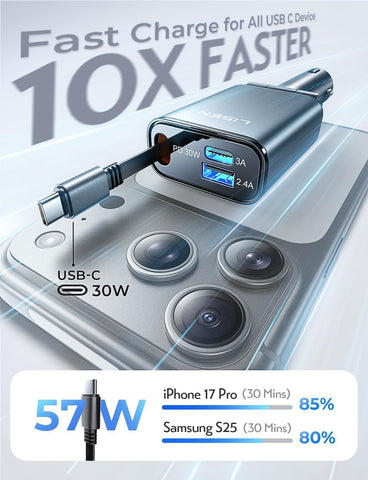 Retractable 57W USB C Car Charger