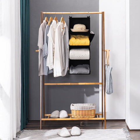 YOUDENOVA Hanging Wardrobe Organiser, 6 Shelves with Side Pockets, Grey – Make Every Shelf Count