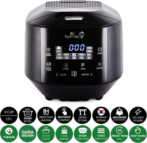 Yum Asia Bamboo IH Rice Cooker 1.5L – Ceramic Bowl & LED Touch – UK/EU