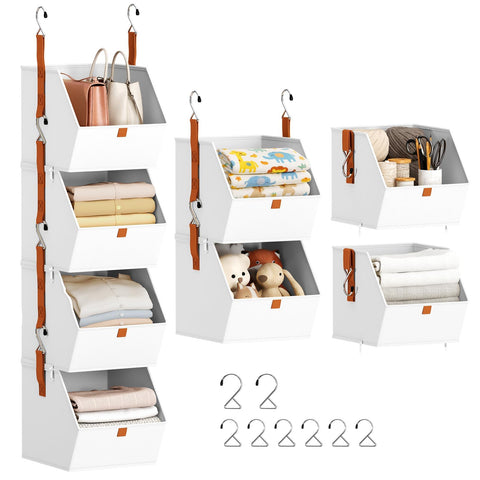 4-Tier Hanging Wardrobe Storage Organiser – Detachable Fabric Storage Bins with 8 Hooks for Clothes, Shoes & Accessories – Make Every Inch of Your Wardrobe Work Harder