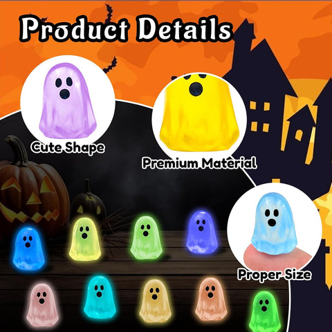 60 Pcs Halloween Luminous Mini Ghost Figures – Glow in the Dark Resin Ghost Decorations for Vases, Fairy Gardens, Shelves & Party Décor