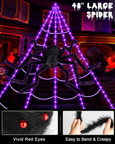Spider Web Lights Halloween Outdoor 250 LED with Giant 48" Spider