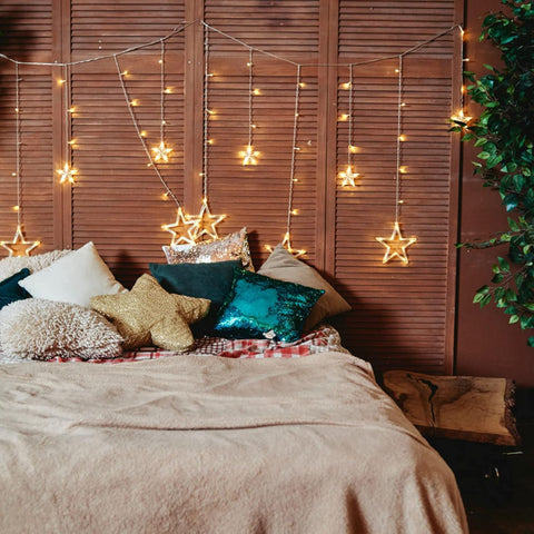 Jsdoin Christmas LED Star Curtain Lights – 12 Stars 138 Warm White String Lights with Remote Control