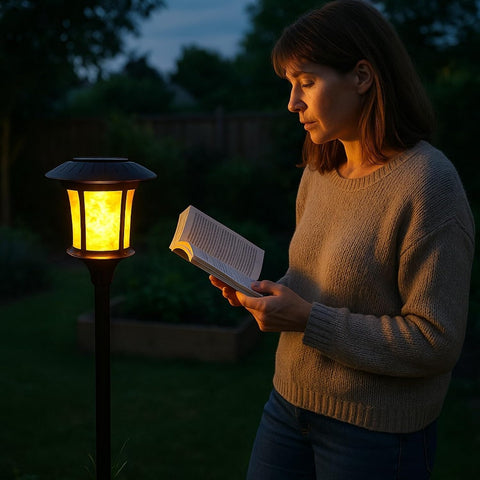 Black Solar Garden Stake Light Crackle Glass Lantern Warm LED Glow 42 cm Height Outdoor Pathway Yard Patio Lighting Weatherproof Easy Setup (2)