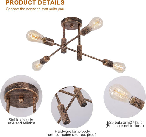 Ceiling light fixture with detailed product features on a white background