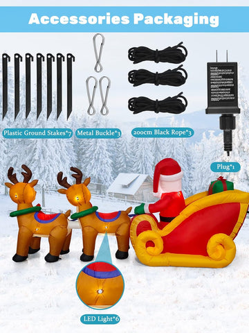 kalolary 8FT Inflatable Santa Sleigh with LED Lights – Christmas Outdoor Decoration