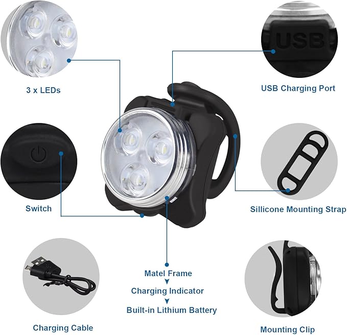 Buy LED USB Rechargeable Bike light Set In UK - Shop Now!