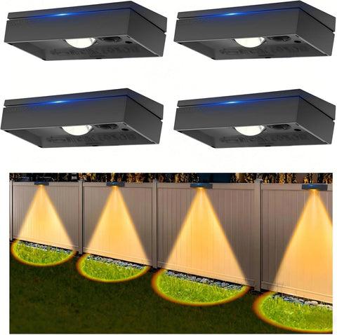 Solar Fence Lights Outdoor Wall Lights 4 Pack – 3 Color Modes, IP65 Waterproof Solar Garden Lights for Patio, Yard & Fence