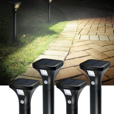 AURAXY LED Motion Sensor Pathway Lights - Solar Powered, Waterproof, Warm White (4 Pack) for Outdoor, Backyard, Garden, Driveway