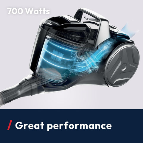 Hoover HP1 Pet Cylinder Vacuum Cleaner 700W – Compact Bagless Cleaner with Pet Hair Tool, Washable Filter & 2L Capacity