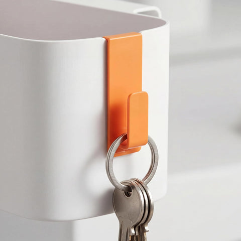 Lirynox 2-Pack Bedside Hanging Storage Baskets, Orange & Green ABS Plastic Bed Caddies with 4 Detachable Hooks, Tissue Holder & Space-Saving Organisers