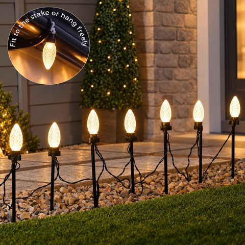 Festive Lights - 10 Colour Changing Diamond Cone Garden Stake Lights - 40 LEDs, 4.5m Lit Length, 8m Black Lead, 11 Functions, Mains Powered, IP44 Indoor Outdoor Decoration for Lawn, Pathway, Border