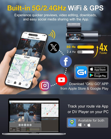 GKU D600Pro 4K+1080P Dual Dash Cam Front & Rear with GPS