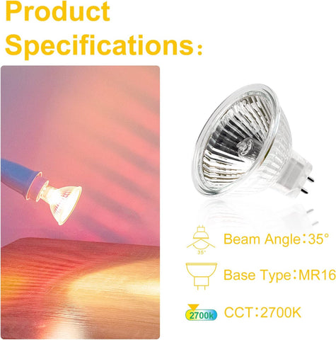 MR16 Halogen Light Bulbs 12V 35W Warm White (12 Pack)