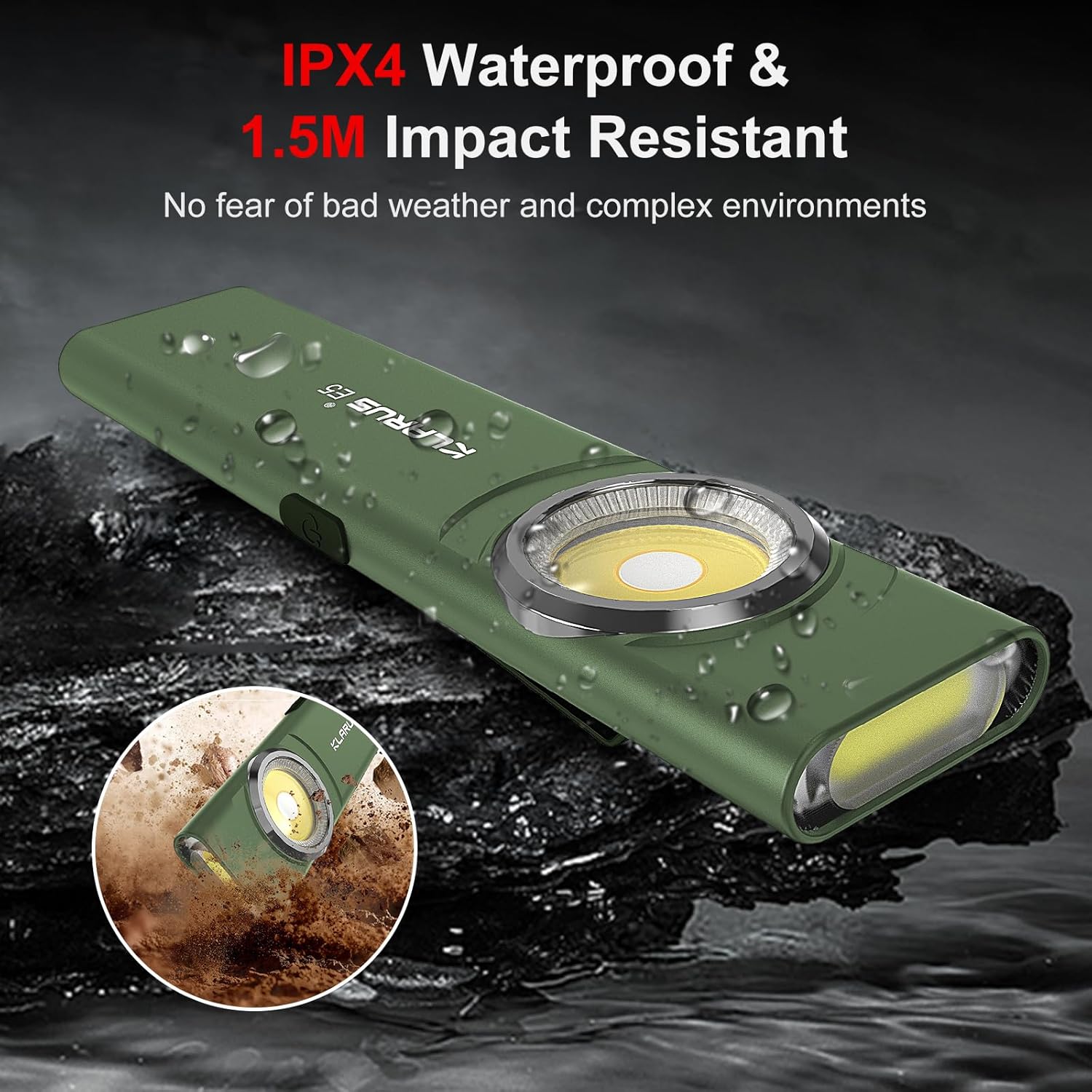 Green phone case with waterproof and impact-resistant features on a dark background