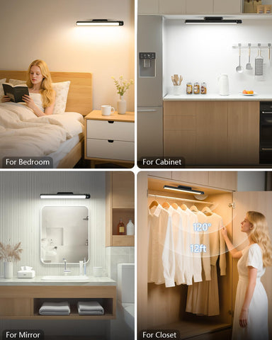 Ferswe 3W Rechargeable Wardrobe Lights with Motion Sensor – Magnetic Under Cabinet LED Light Bar with 3 Colour Modes & Dimming - Light Up the Forgotten Corners of Your Home