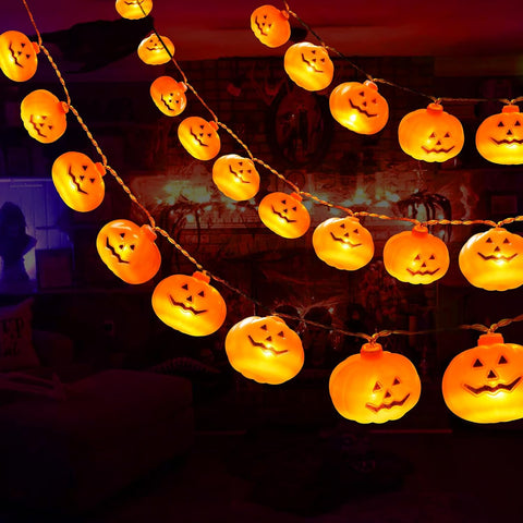 5M 30 LED Halloween Pumpkin String Lights – Battery Powered Warm Orange Pumpkin Lights with Flashing & Steady Modes for Indoor & Outdoor Decorations
