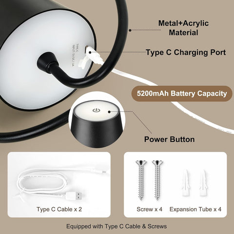 Battery Operated Wall Lights Rechargeable 2 Pack Black