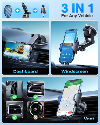 VANMASS Blue Car Phone Holder [Upgraded Suction & Clip] Universal Mount