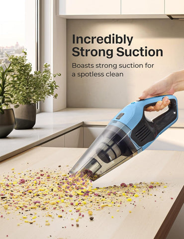 Cordless Handheld Vacuum Cleaner, 8Kpa Powerful Suction Lightweight Portable Mini Vac with 25–30Mins Runtime, Rechargeable Quick Charge Vacuum for Home, Car, Carpet, Pet Hair & Stairs Cleaning