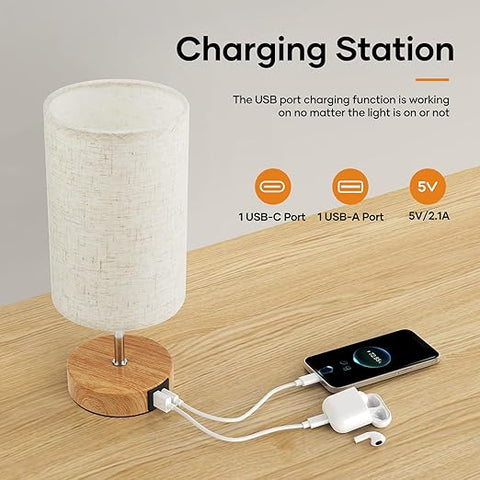 Suright Touch Control Bedside Lamps, 3-Way Dimmable Table Lamp with USB A+C Charging Ports, Touch Lamps Bedside with Linen Fabric Shade