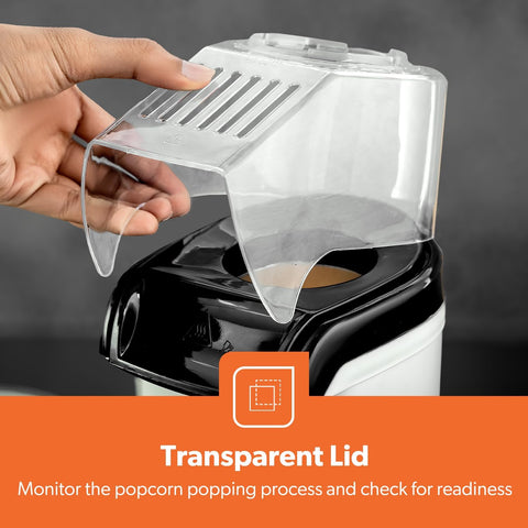 Geepas 1200W Electric Popcorn Maker – Oil-Free Hot Air Popper, White & Black