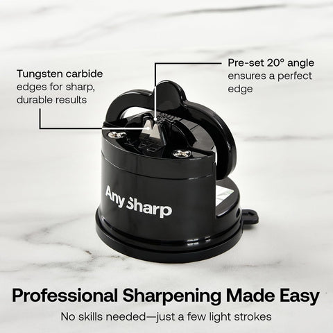 AnySharp Knife Sharpener – PowerGrip Suction Base | Hands-Free Safety | Sharpens All Kitchen Knives | Ideal for Hardened Steel & Serrated