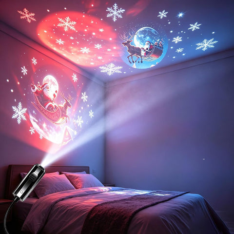 Plug and Play HD Christmas Projector with 24 Festive Scenes, 360° Adjustable USB LED Christmas Light for Indoor & Outdoor Christmas Decorations