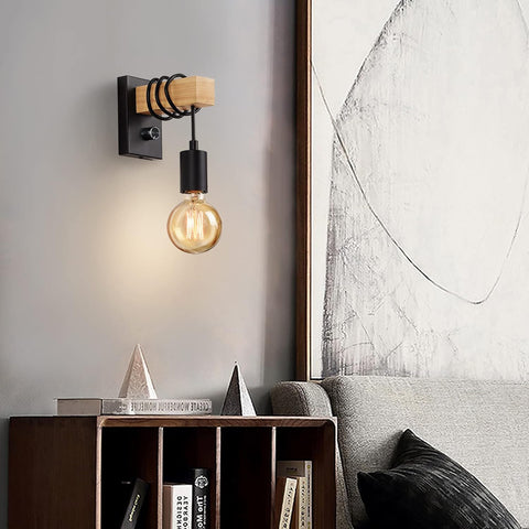 Wall Lights with Switch Vintage Wall Lamp Wooden Wall Light Indoor Industrial Wall Sconce Dimmable E27 Edison Lighting Fixture for Bedroom, Dining Room, Living Room