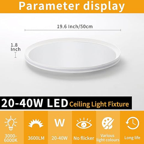 Full Spectrum 50cm LED Ceiling Light with Remote - Dimmable Eye Protection CRI+97 Natural Sunlight Technology