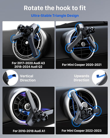 YOSH Magnetic Car Phone Mount for Round Vent – Secure Metal Hook Design