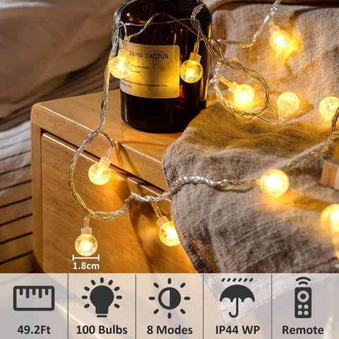 Zorela 15m 100 LED Globe Fairy Lights with Remote – Warm White G40 String Lights, USB or Battery Powered, 8 Modes, Timer & IP44 for Indoor & Outdoor Use