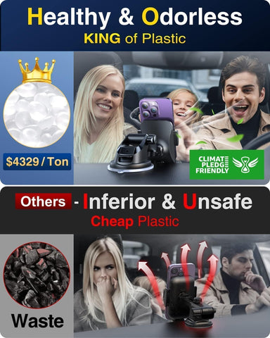 2025 VANMASS True Military-Grade Car Phone Holder Mount – Upgraded Strong Suction & Steel Vent Clip for Dashboard, Windshield, and Vent