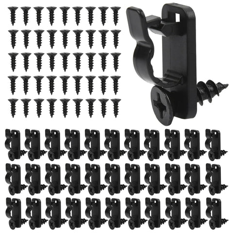 60 Pack Outdoor String Light Clips with Screw-in Hooks – Black Stainless Steel Q-Hangers with Safety Buckles for Garden, Patio, Fence & Christmas Decorations