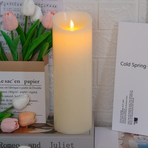 30cm Real Wax Flameless LED Pillar Candle with Remote, Timer & Moving Wick