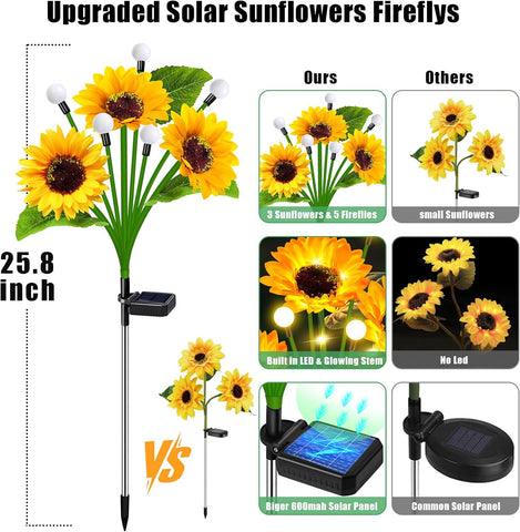 Solar Sunflower Lights 6 Pack Waterproof Outdoor Memorial Gifts for Mom Grandma,Solar Sunflower Lights Outdoor Garden Decor for Yard Patio Lawn Pathway Backyard