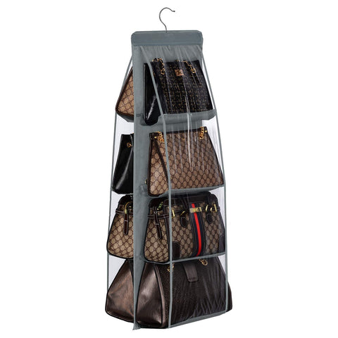 Lirex Handbag Hanging Purse Organizer for Closet, 8 Pocket Handbag Storage Organizer Hanger Oxford Cloth Closet Organizer for Family Closet Bedroom, Foldable and Universal Fit, Black