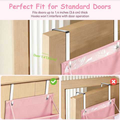 MOFASVIGI Over Door Storage Organiser, Beige – 6 Large Pockets with Clear PVC Windows for Space-Saving Home Organisation