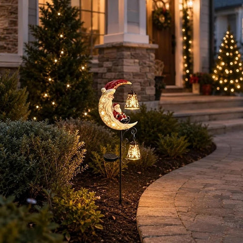 Solar Santa with Lantern Resin Christmas LED Moon Lights