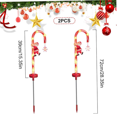 Candy Cane Christmas Decorations, Christmas Outdoor Decorations, 2PCS 8LED Solar Candy Cane Lights, 28 Inch Waterproof for Garden Lawn, Lights