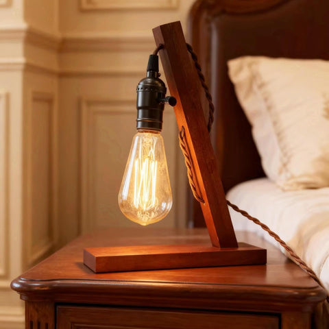XIHOME Retro Wood E27 Edison Table Lamp – Vintage Industrial Desk & Bedside Light for Home, Office, Café & Studio - Add Vintage Character to Any Corner
