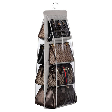 Lirex Handbag Hanging Purse Organizer for Closet, 8 Pocket Handbag Storage Organizer Hanger Oxford Cloth Closet Organizer for Family Closet Bedroom, Foldable and Universal Fit, Black