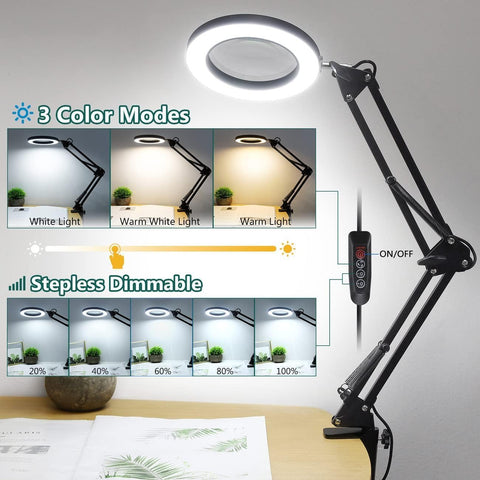 Compact design of the magnifying glass with light and stand.

