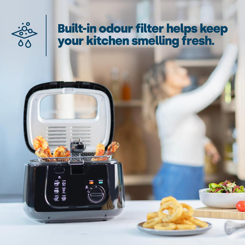 2.5L Deep Fat Fryer – Electric Countertop Chip Fryer with Non-Stick Coating, Viewing Window & Cool Touch Handle – Easy Clean Home Fryer – White or Black